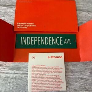 Vintage Mint Lufthansa Farewell Gift Mini "INDEPENDENCE AVE" Metal Street Sign